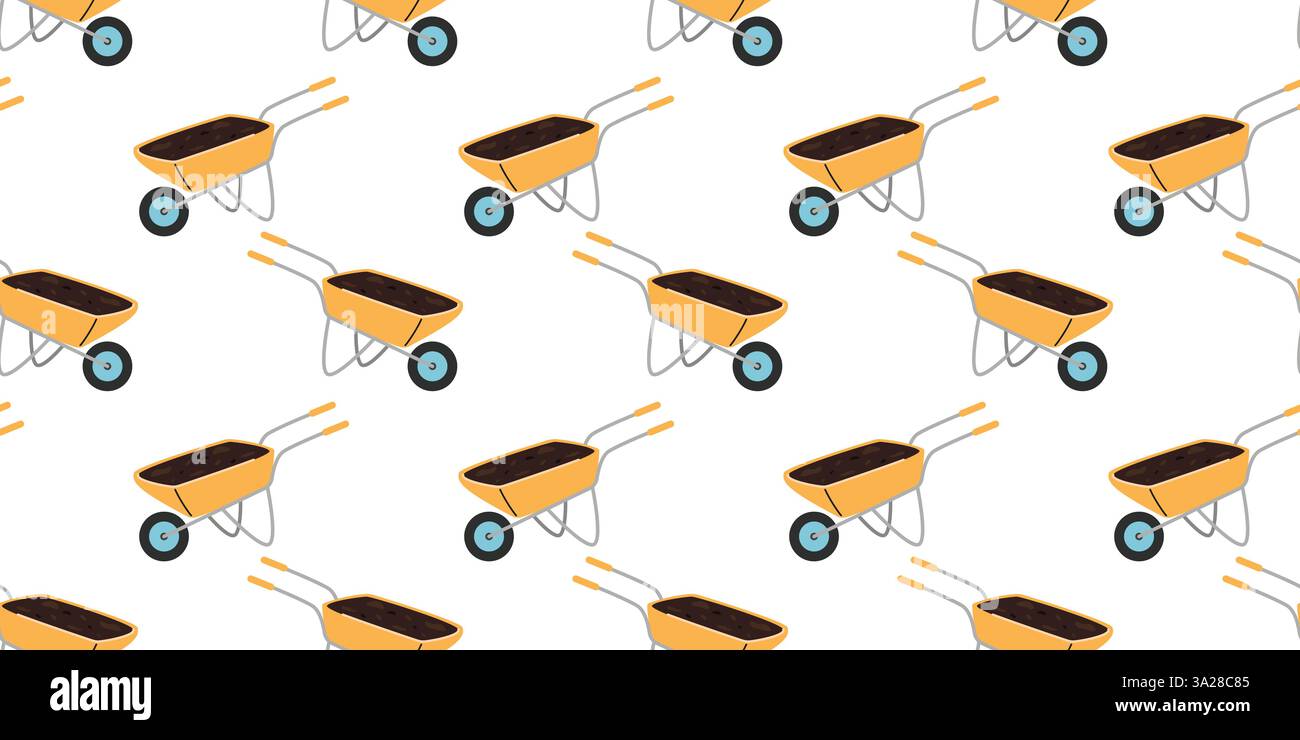 Colorful wheelbarrows arranged in a repeating pattern suitable for crafts or designs Stock Vector