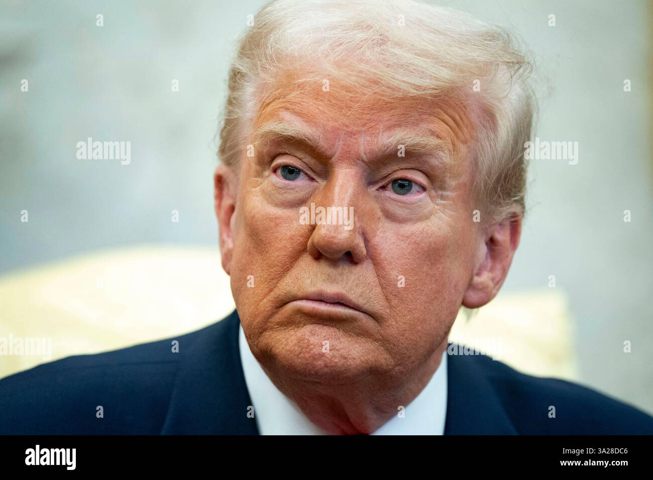 President Donald Trump looks on during a meeting with Irish Taoiseach ...