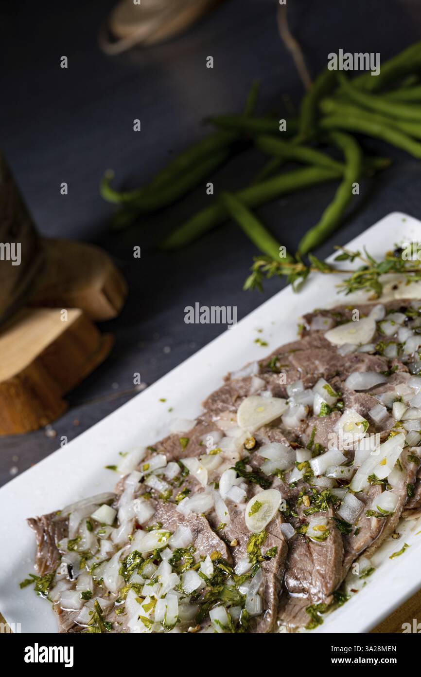 Cold Rear Beef With Delicious cold beef with vinaigrette Stock Photo - Alamy