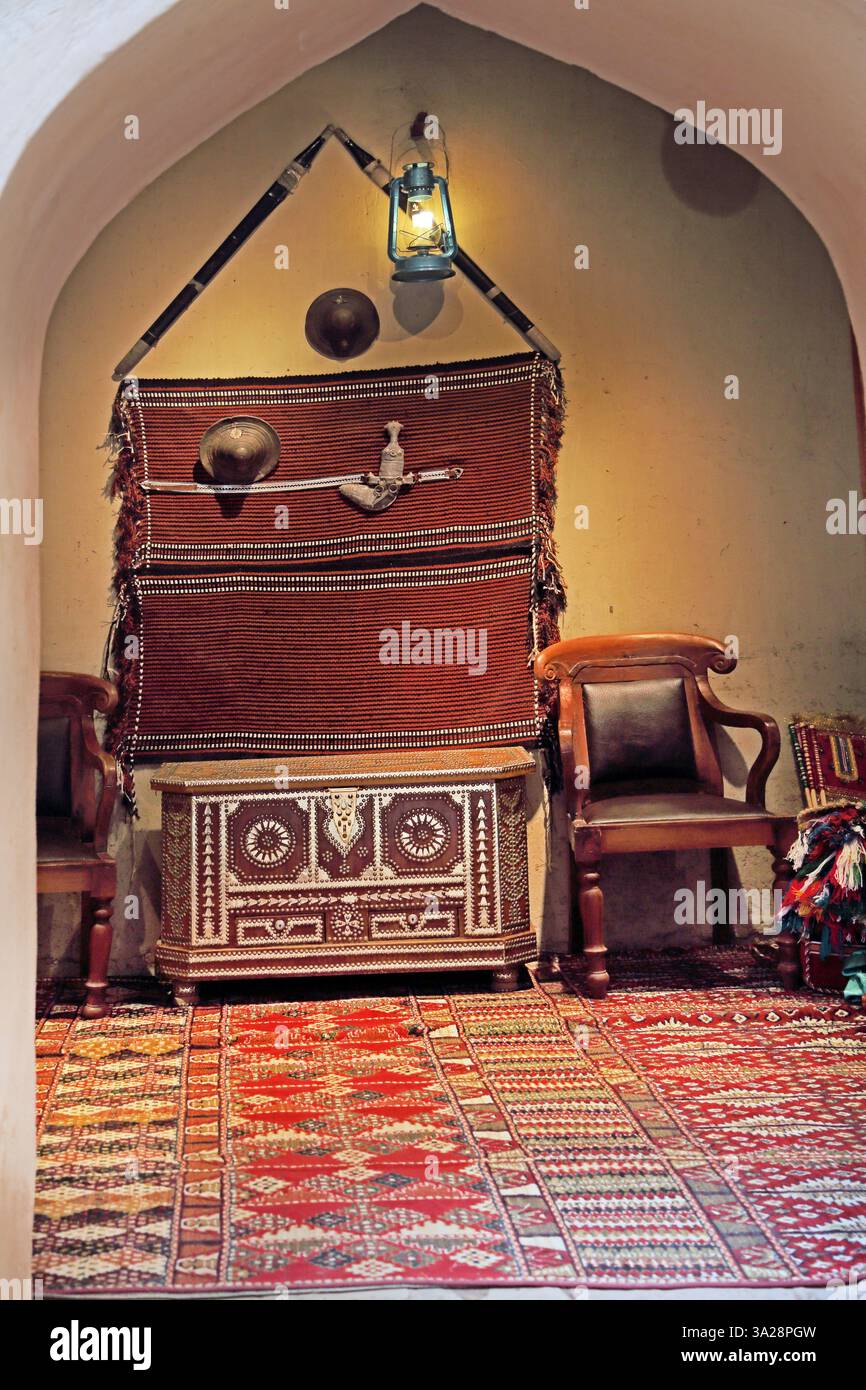 wall hangings and furniture in Nizwa Fort Oman Stock Photo