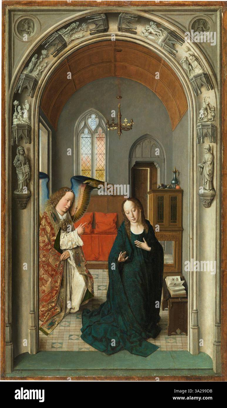 In the fourth panel of Dieric Bouts' 'Tríptico de la vida de la Virgen ...