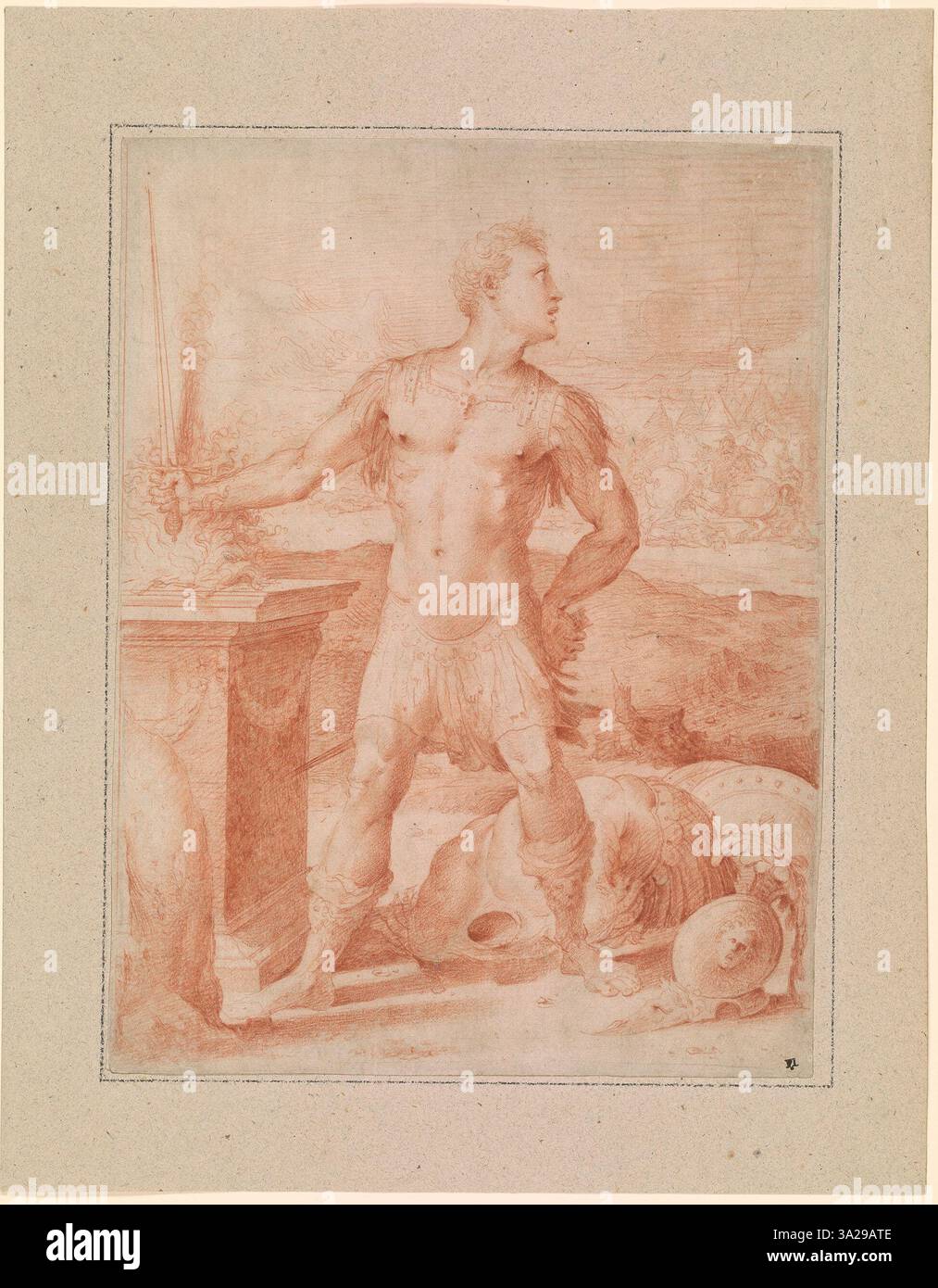 This depiction shows Gaius Mucius Scaevola holding his hand in the fire ...