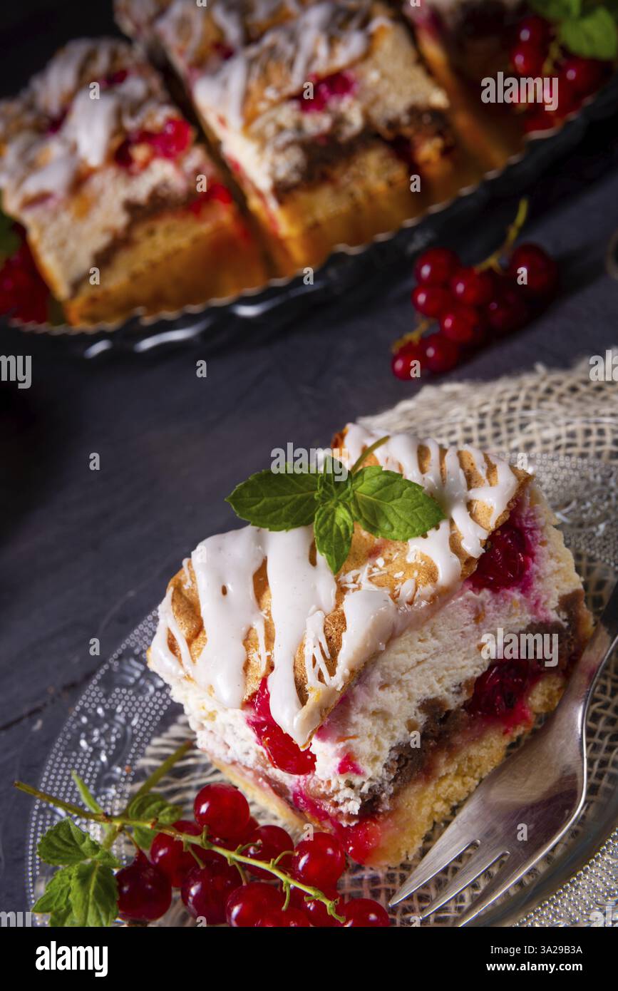 Cheesecake with meran and redcurrants Stock Photo