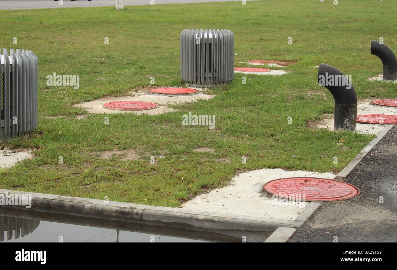 Platform for technical communications ventilation sewerage. Stock Photo