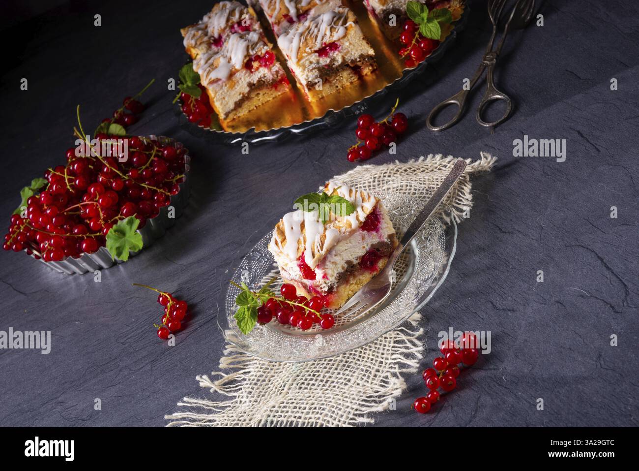 Cheesecake with meran and redcurrants Stock Photo