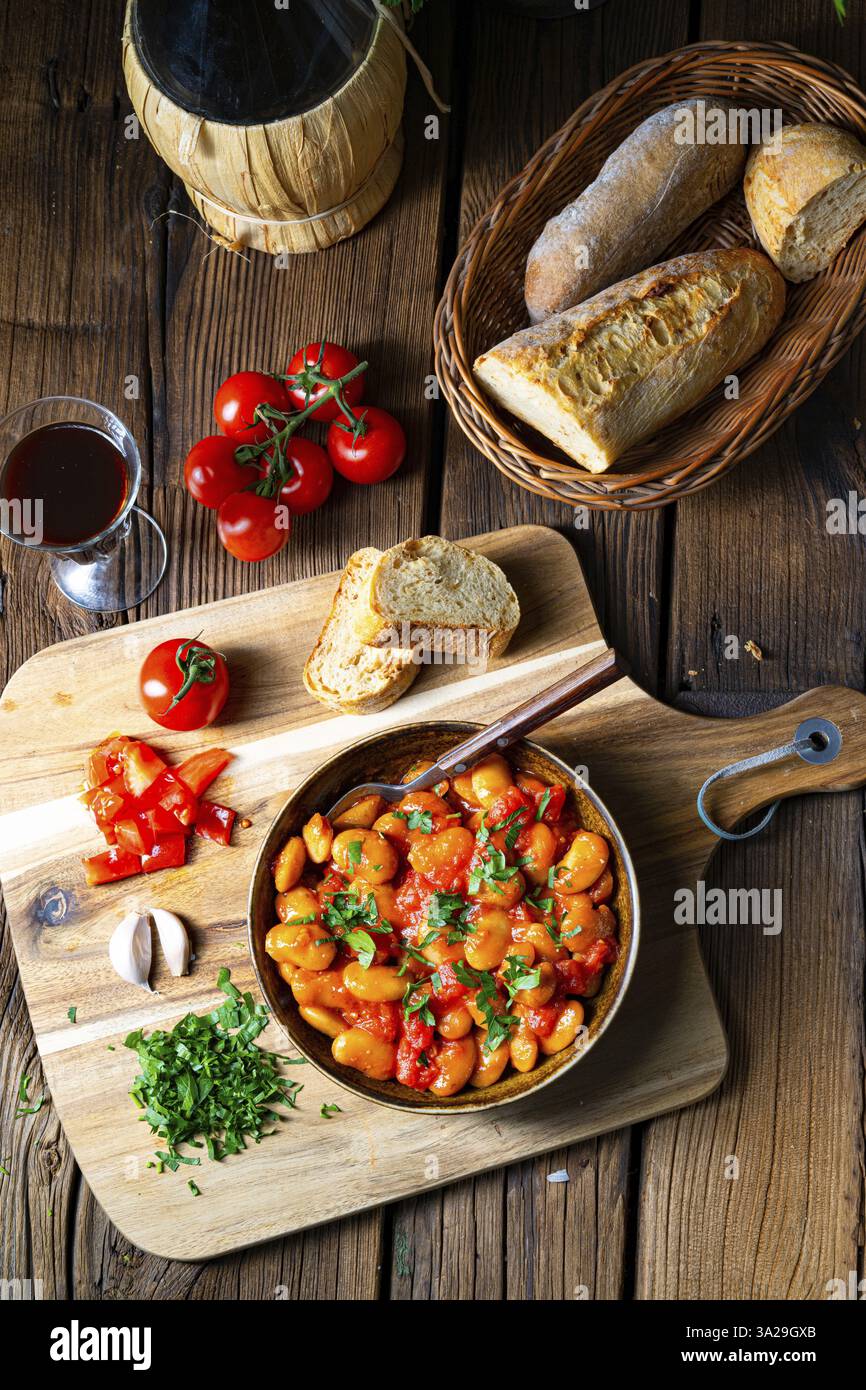 Rustic giant beans with fresh tomato sauce Stock Photo - Alamy