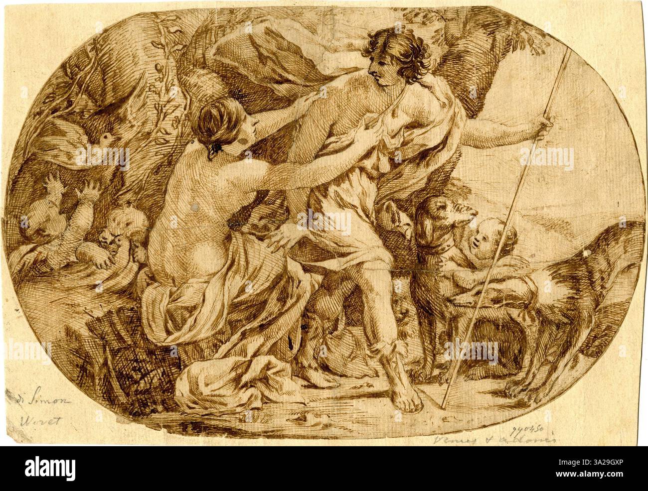 Two Adonis This work, after Simon Vouet, illustrates the mythological story of ...