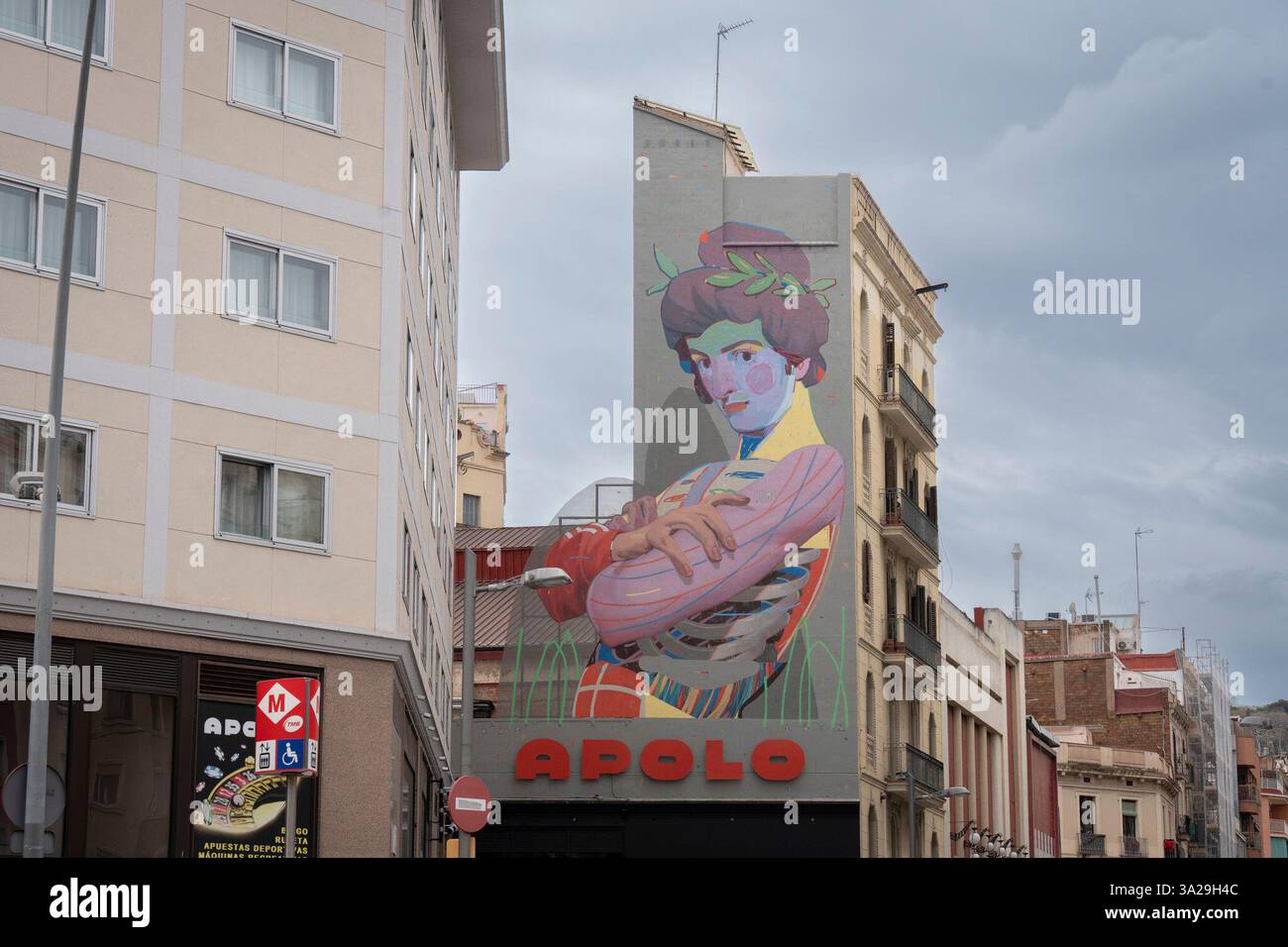 Mural of the god Apollo on the facade of the Apollo hall, on March 12 ...