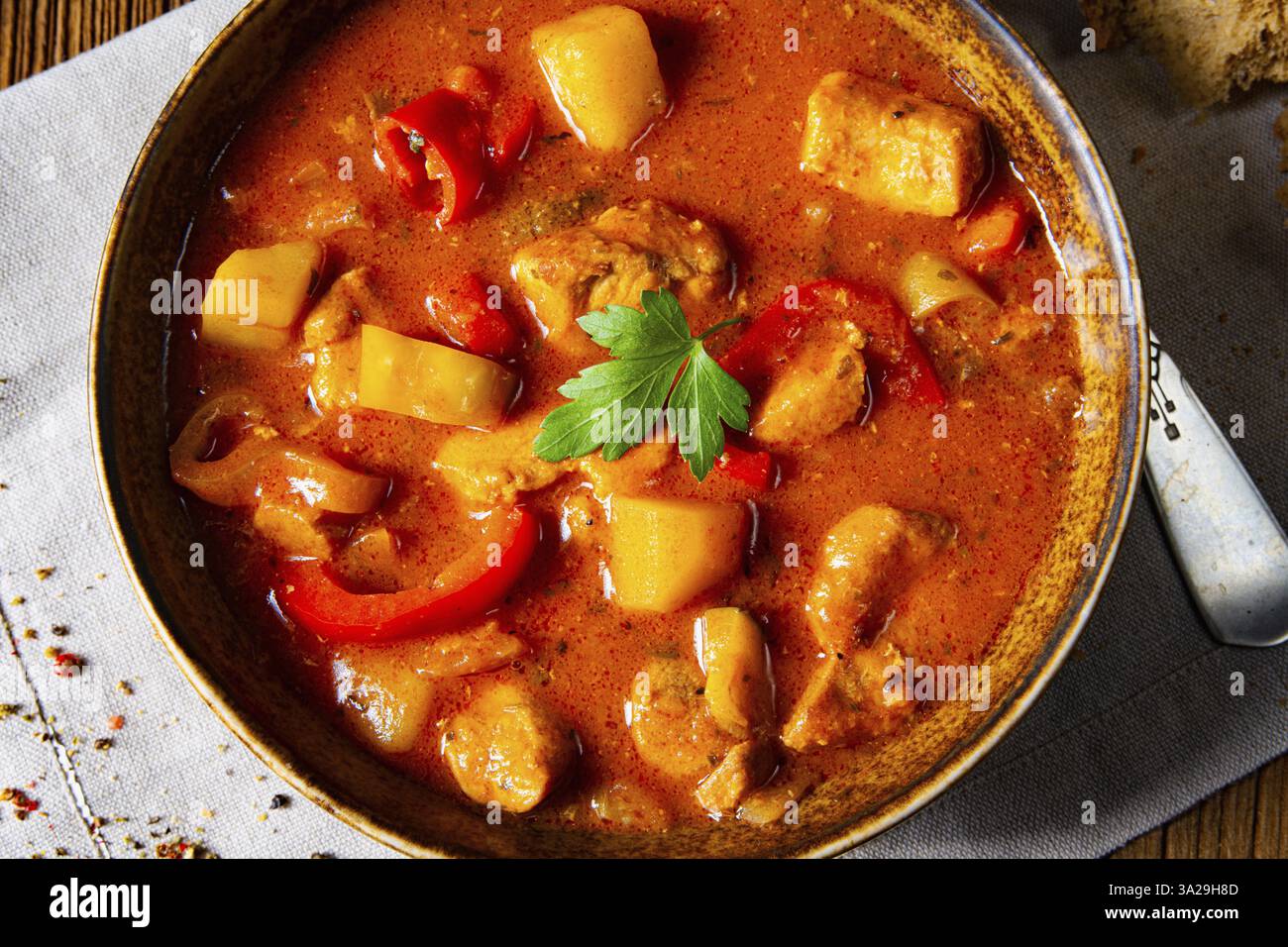 Rustic Hungarian goulash soup with paprika Stock Photo - Alamy Rustic Hungarian goulash soup with paprika Stock Photo - Alamy