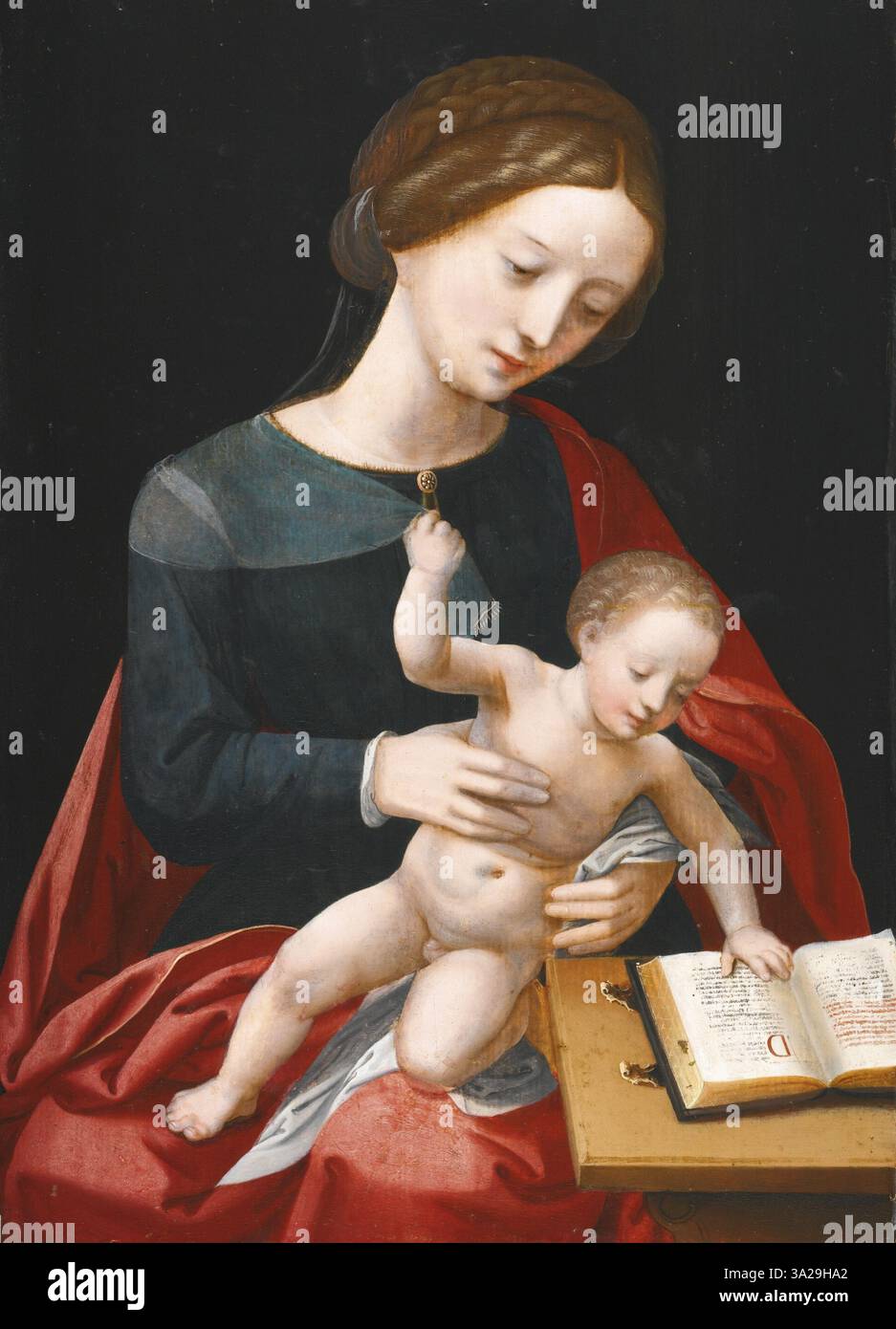 This painting depicts the Virgin and Child in a serene composition ...