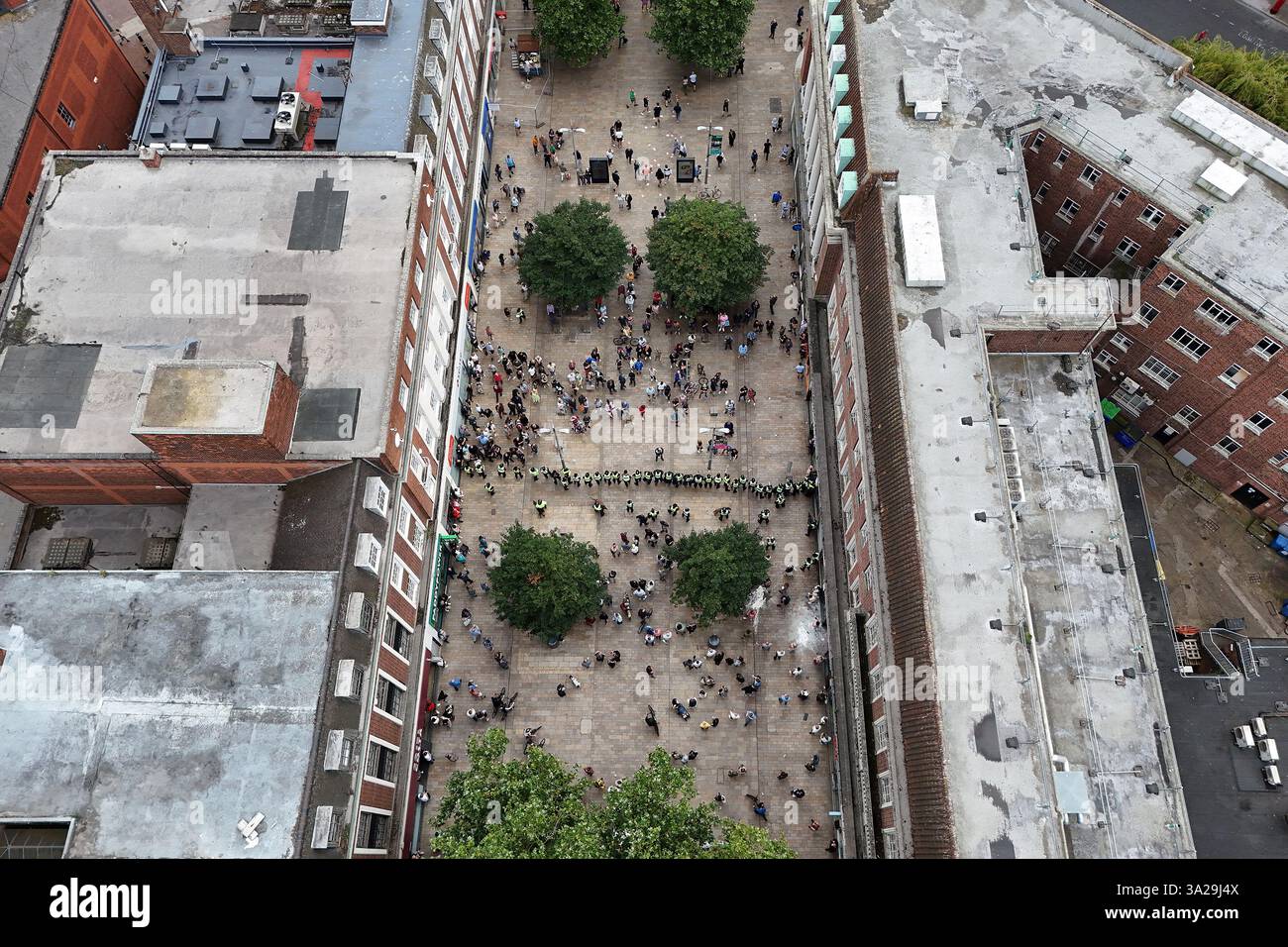 Hull Town Riot aerial view of Kingston upon Hull far-right anti-immigration riot Aug ...