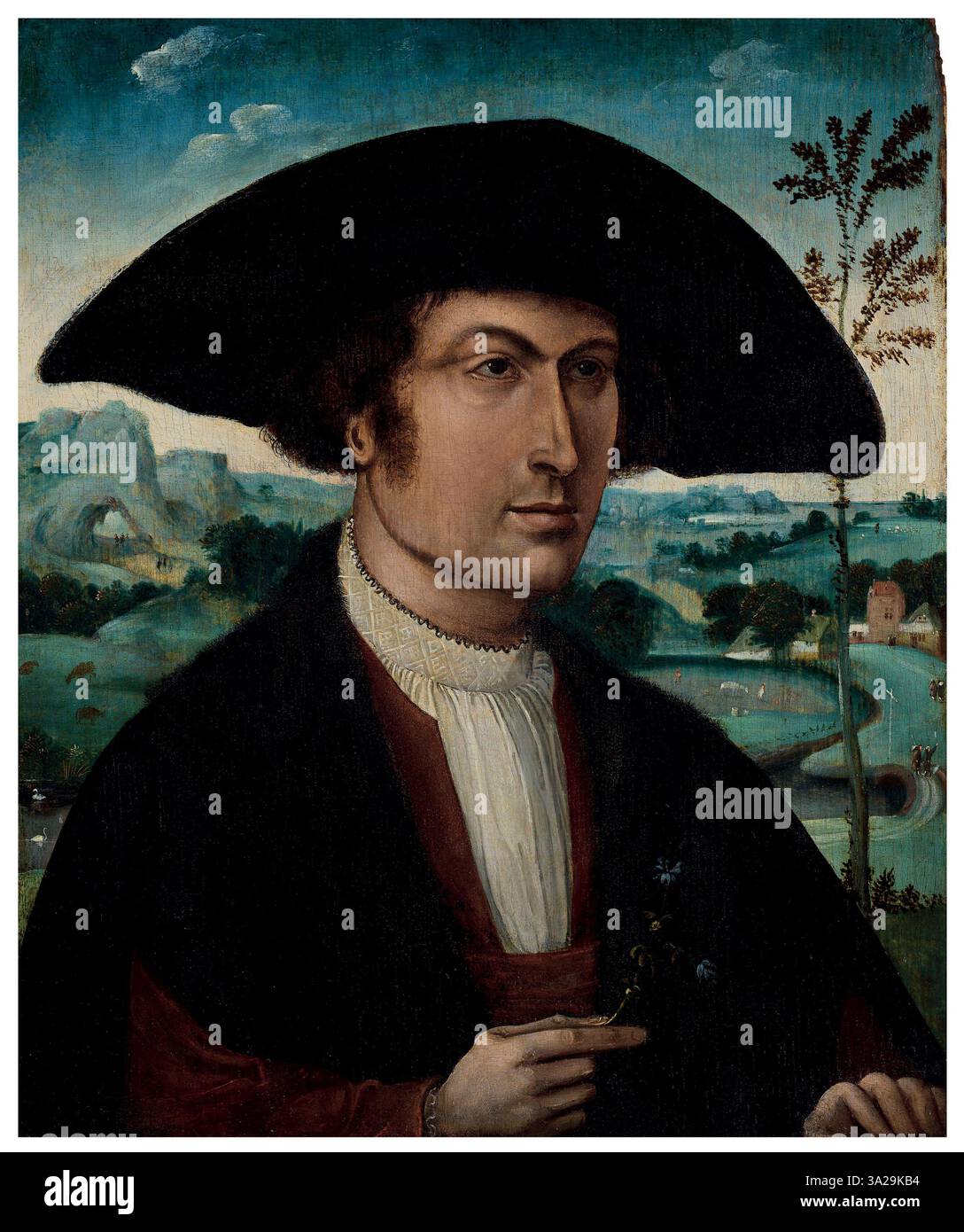 This 16th-century portrait depicts a man holding bluebells in front of ...