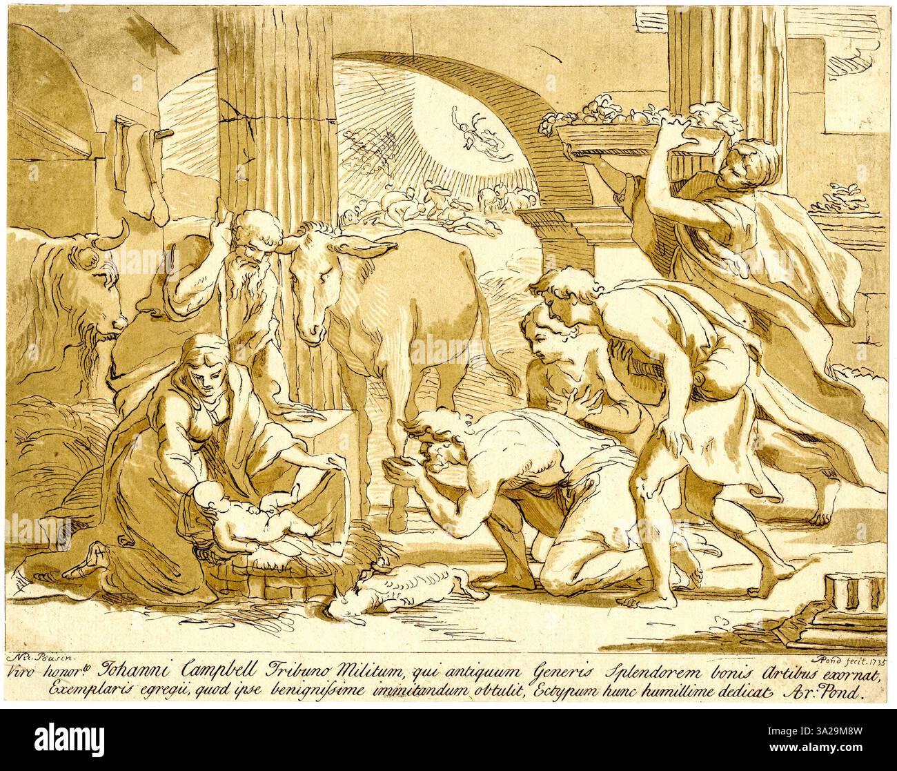 A modern interpretation of Nicolas Poussin’s classical style, executed by Arthur Pond with a focus on biblical narrative and refined techniques of figure rendering. Stock Photo