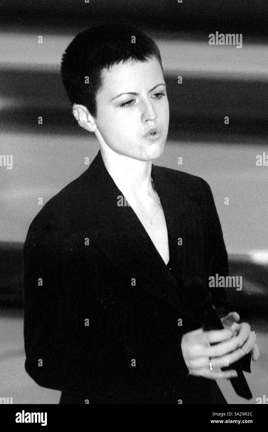 Sanremo Italy 24/02/1996:Dolores O'Riordan,Irish singer of The Cranberries band, during the Sanremo Festival 1996 Stock Photo