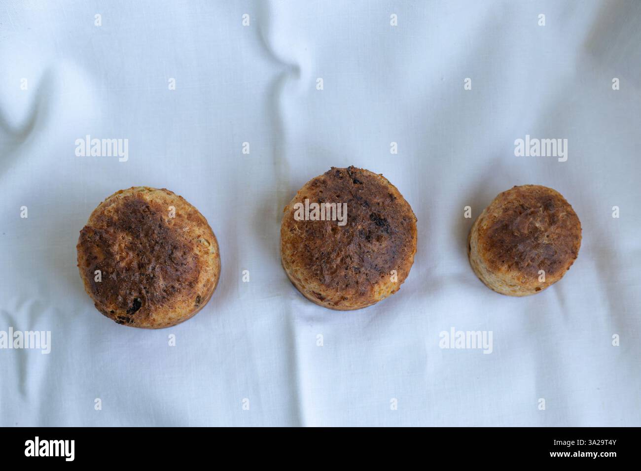 three Easter cakes made from whole wheat flour, top view Stock Photo