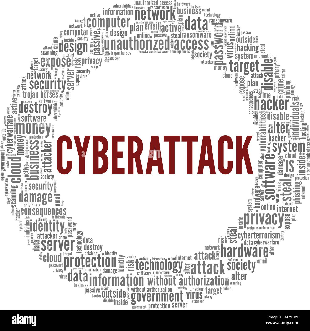Cyberattack vector illustration word cloud isolated on a white background. Stock Vector