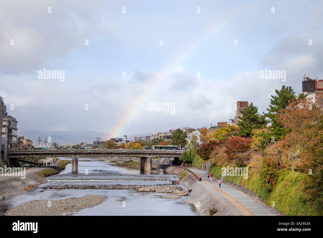 Rainbow in the sky at the River Kamo in Gion Kyoto, Japan. Stock Photo