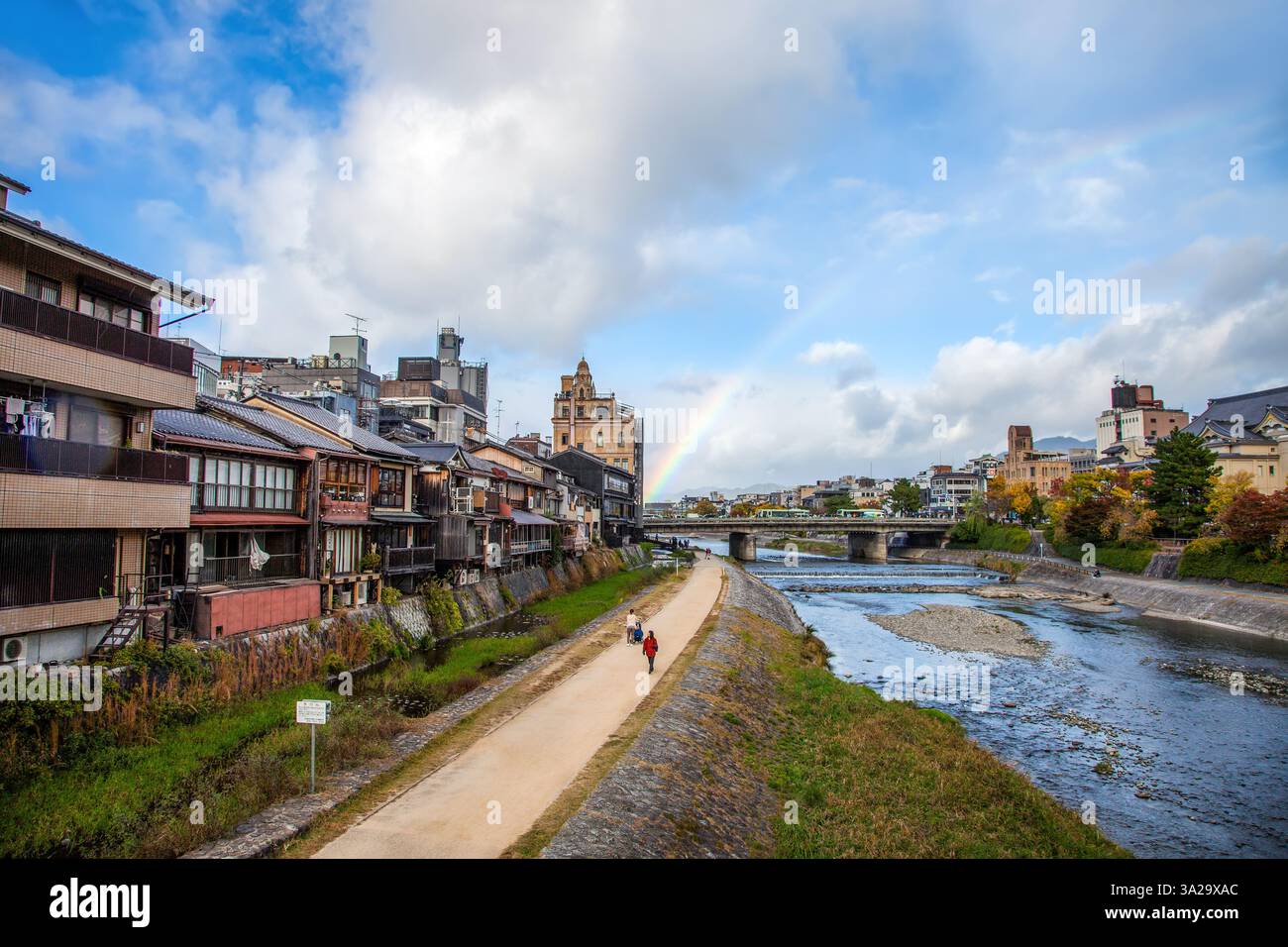 Rainbow in the sky at the River Kamo in Gion Kyoto, Japan. Stock Photo