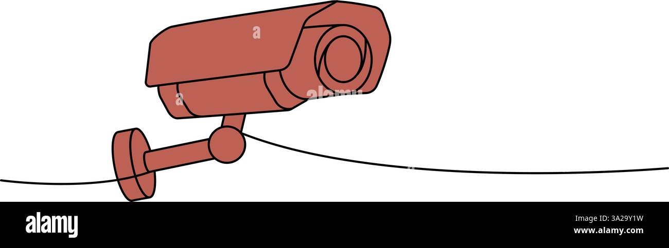 Surveillance camera one line colored continuous drawing. Video surveillance. Vector illustration Stock Vector