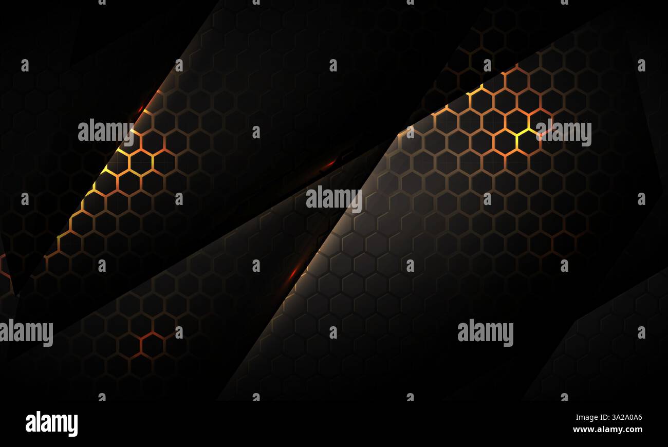 Dark hexagon gaming abstract vector background with yellow and orange ...