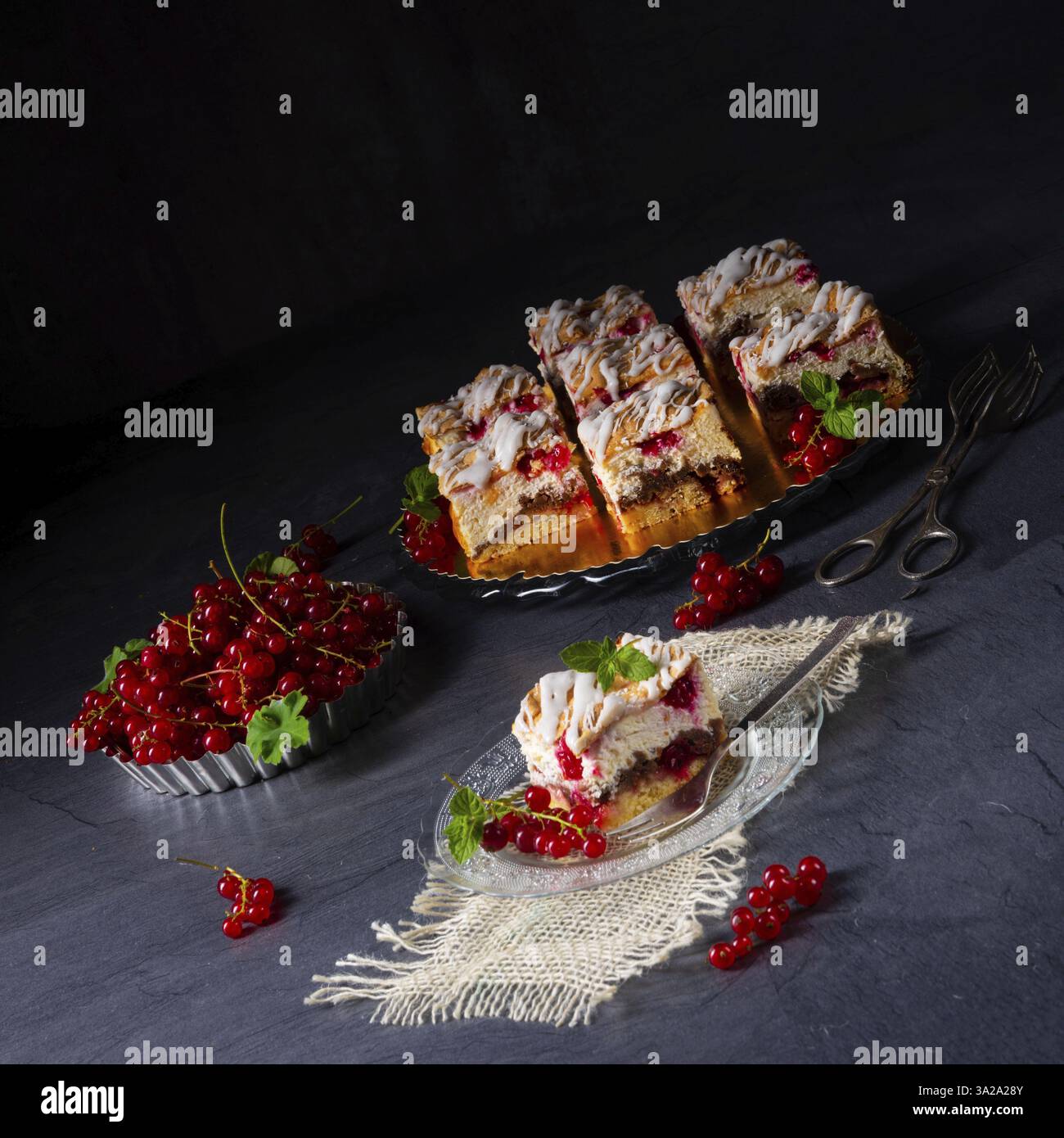 Cheesecake with meran and redcurrants Stock Photo