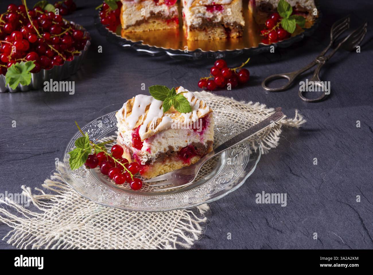 Cheesecake with meran and redcurrants Stock Photo