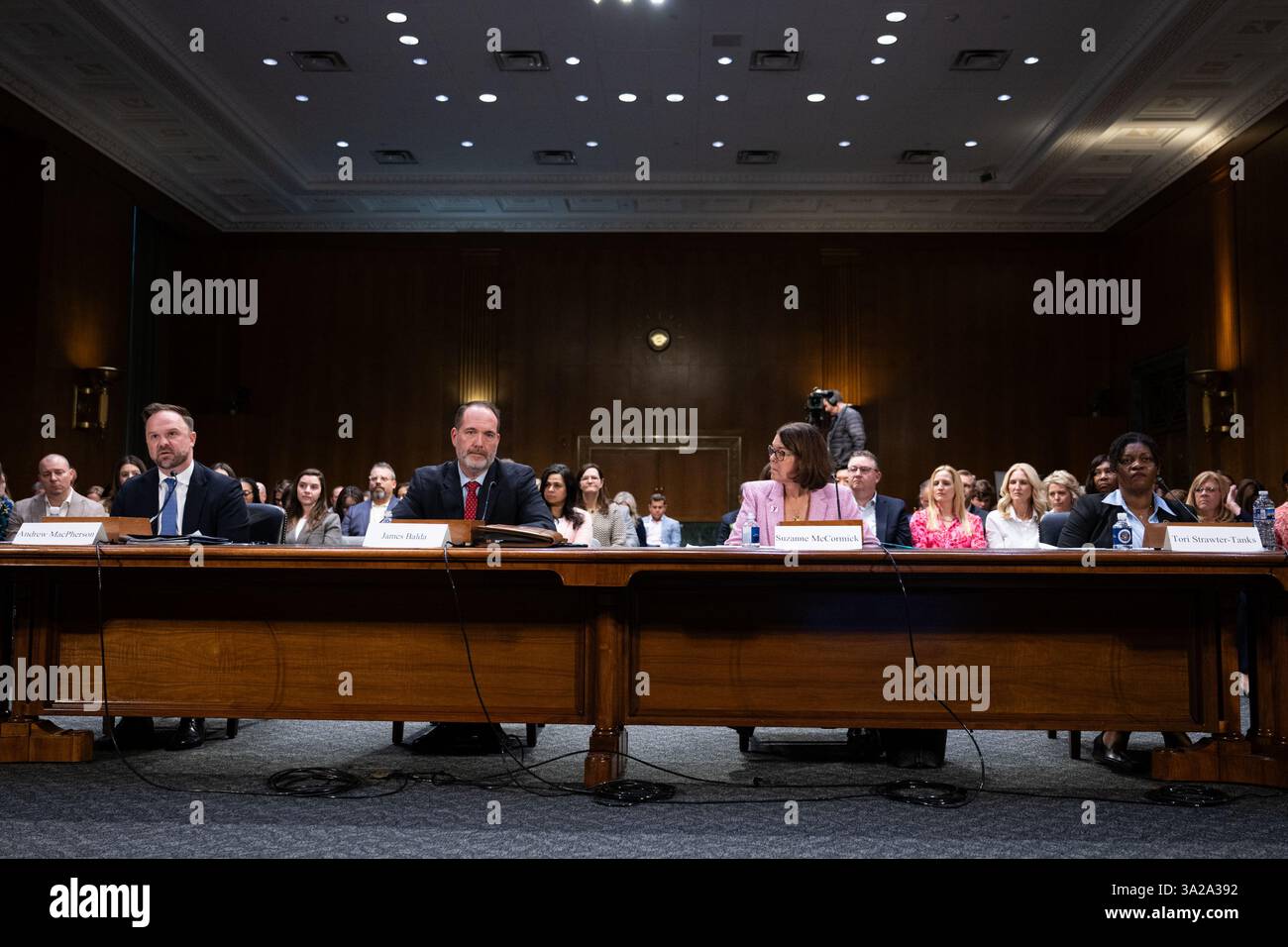 Washington, USA. 12th Mar, 2025. Andrew MacPherson, Founder and Executive Chair, Foundation for Social Connection - Action Network; James Balda, President and CEO, Argentum; Suzanne McCormick, President and CEO, YMCA of the USA; Tori Strawter-Tanks, Director, Clayton County Senior Services Department at a Senate Committee on Aging hearing in the Dirksen Senate office building in Washington, DC on Wednesday, March 12, 2025. (Photo by Annabelle Gordon/Sipa USA). Credit: Sipa USA/Alamy Live News Stock Photo