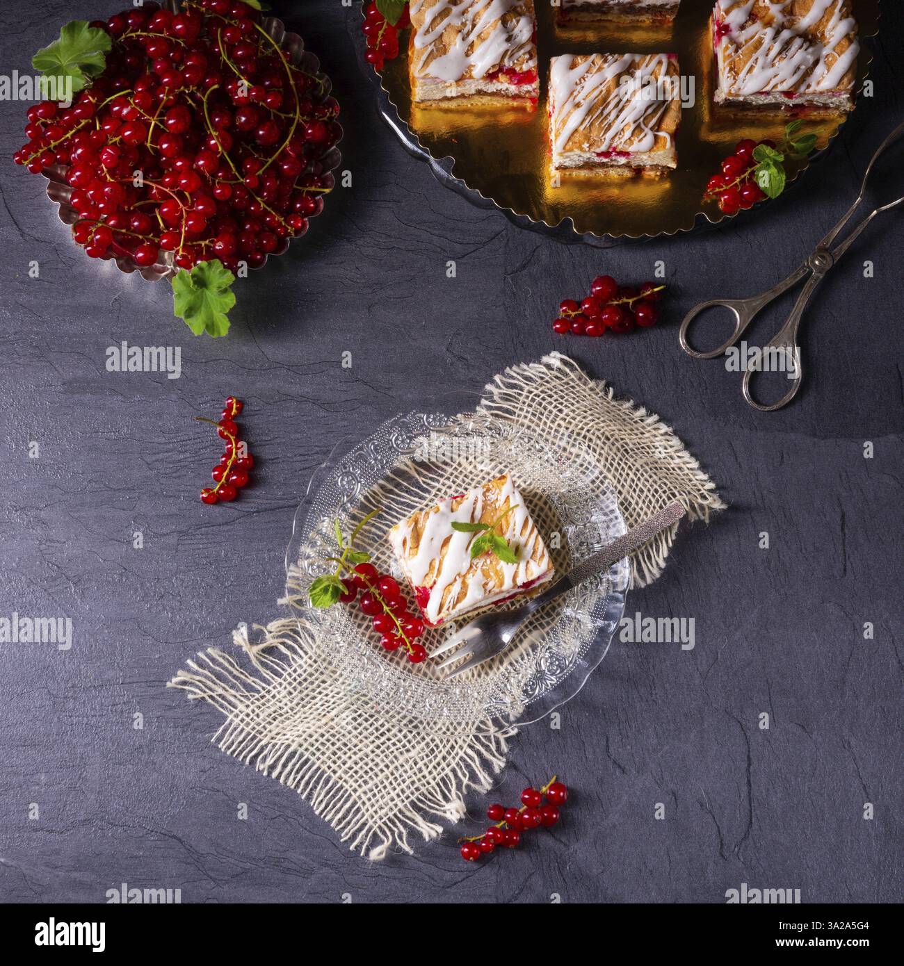Cheesecake with meran and redcurrants Stock Photo