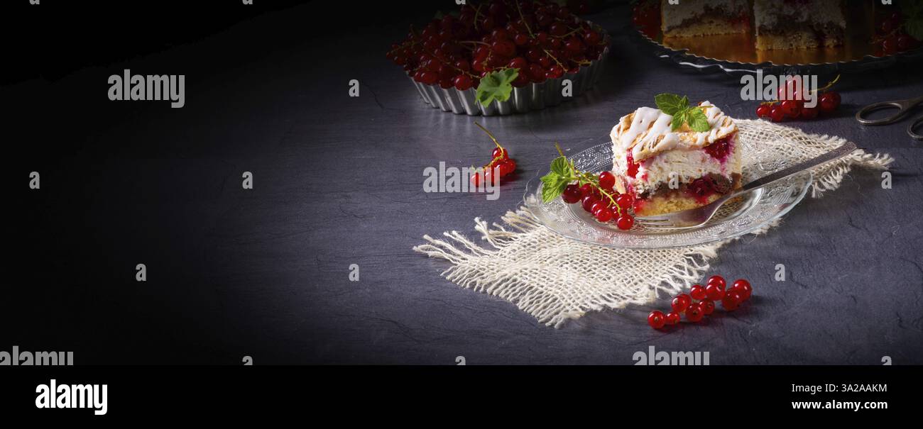 Cheesecake with meran and redcurrants Stock Photo