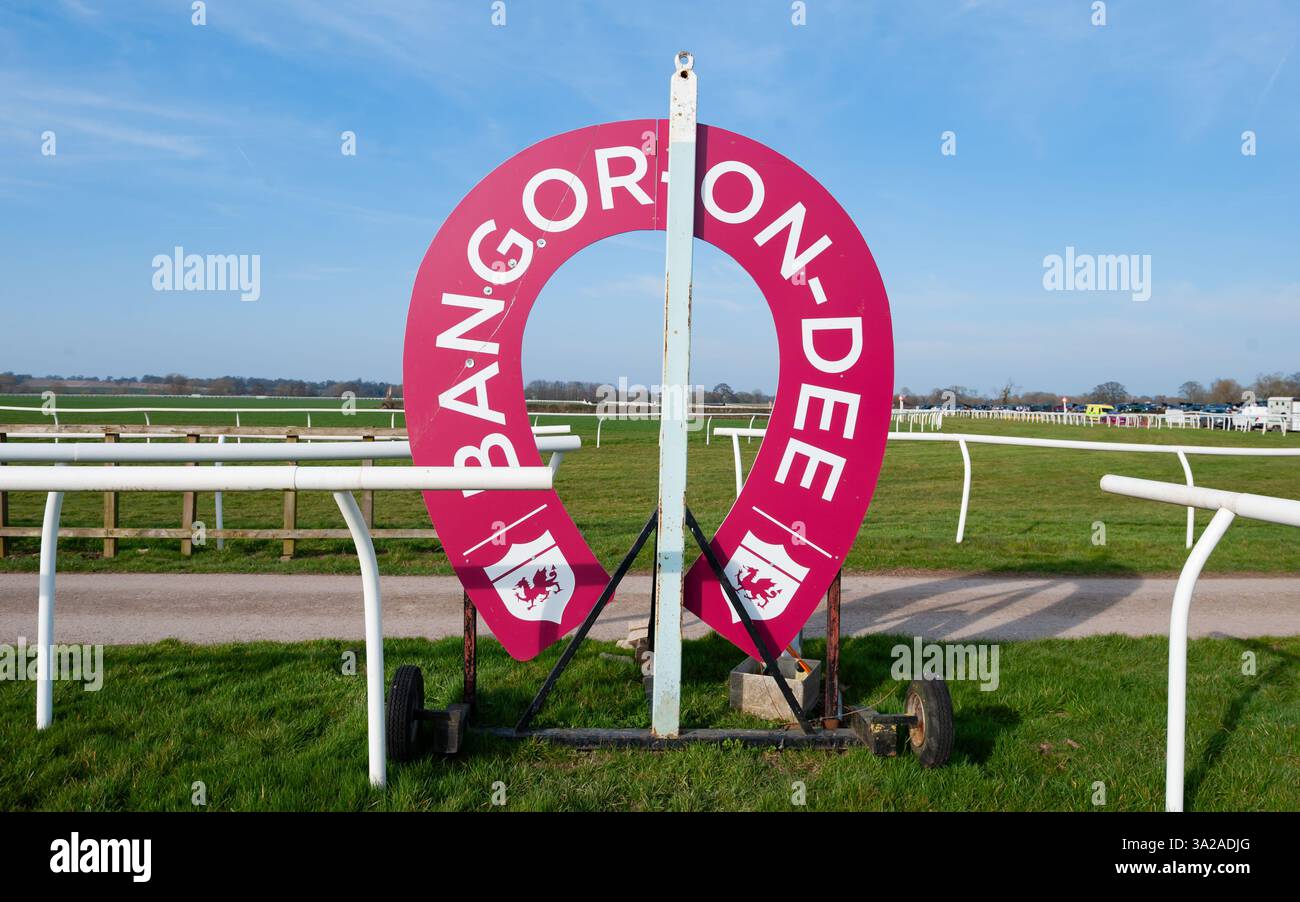 The Winning Post at Bangor-On-Dee Racecourse. Credit JTW Equine Images / Alamy Stock Photo