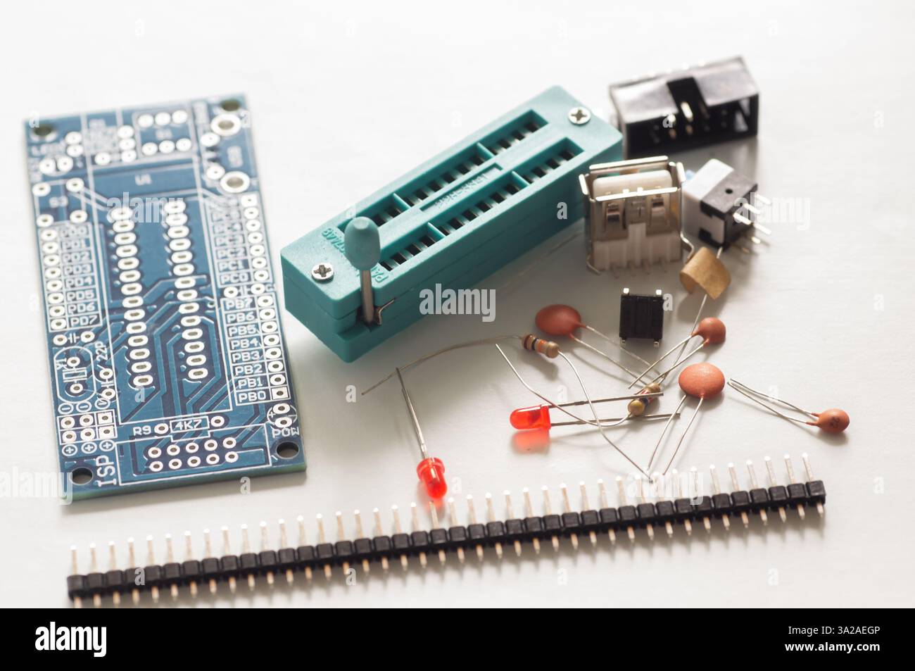 A set of electronic components for assembling a programmer Stock Photo