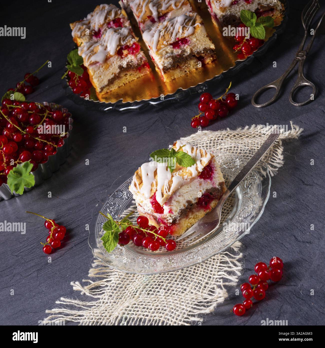 Cheesecake with meran and redcurrants Stock Photo