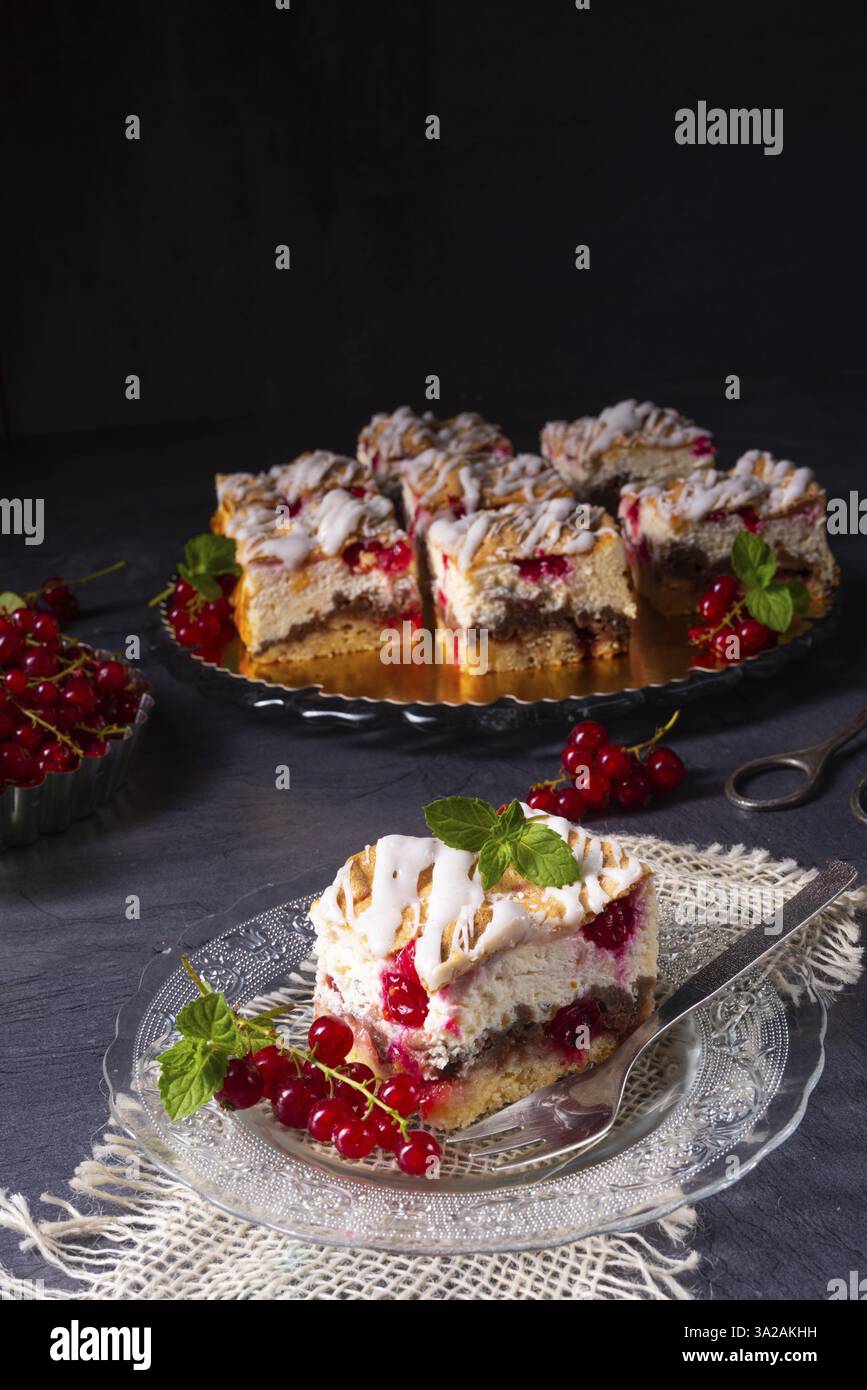 Cheesecake with meran and redcurrants Stock Photo