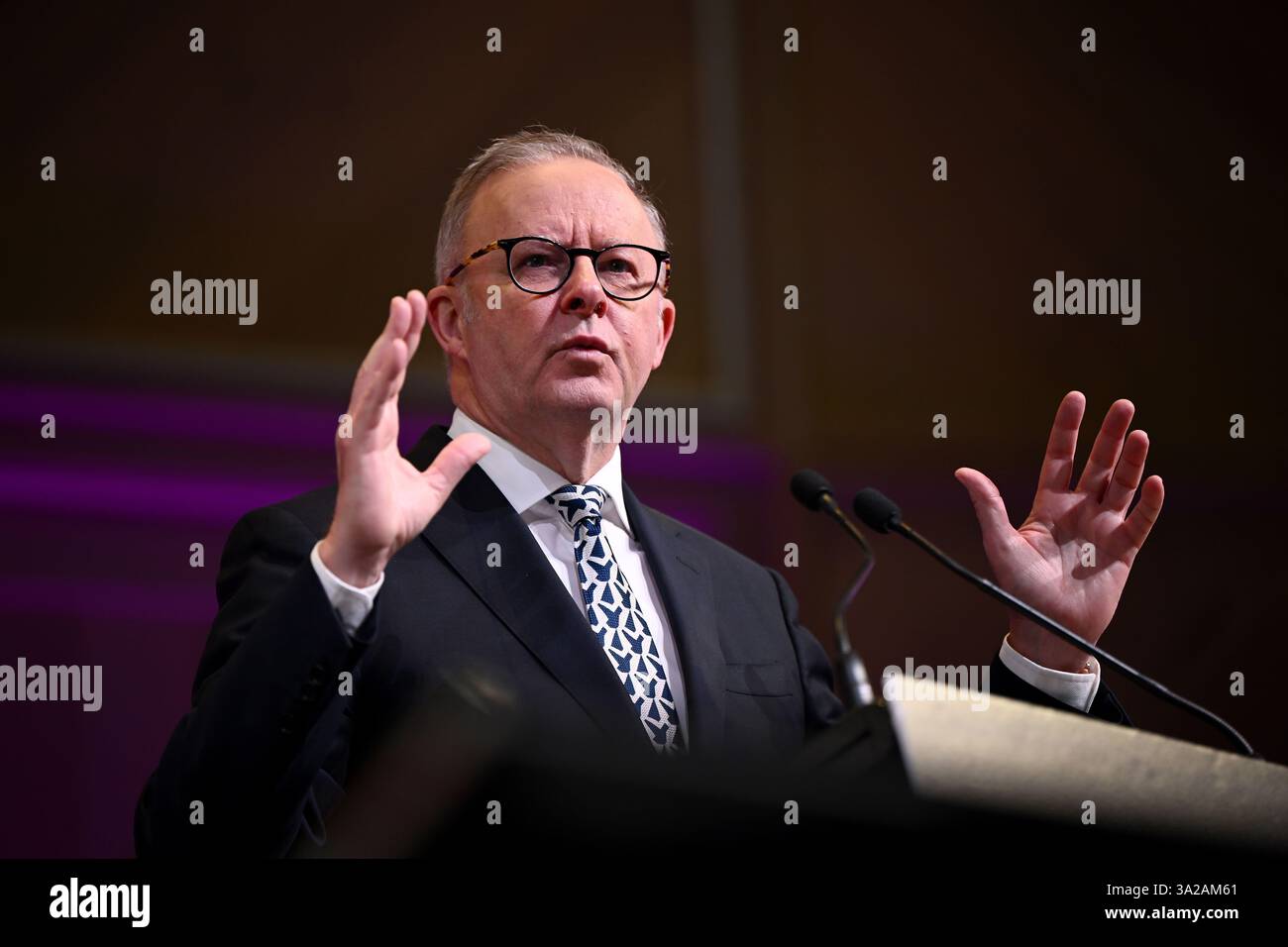 Prime Minister Anthony Albanese delivers a speech during the 2025 ...