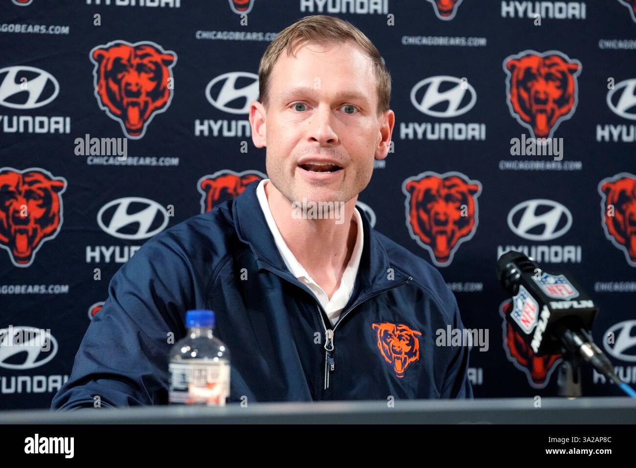 Chicago Bears new head coach Ben Johnson talks to media during a news