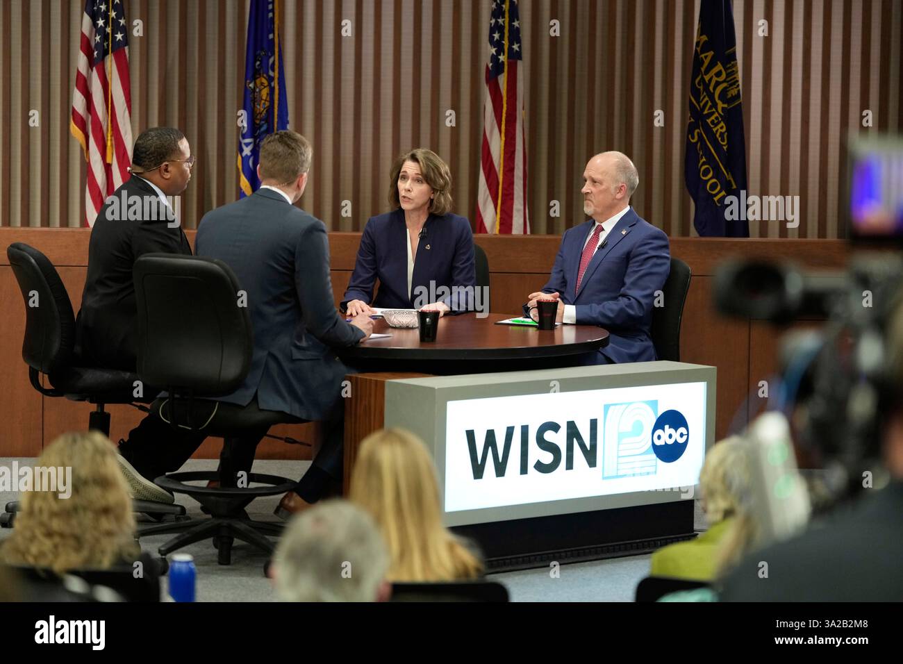 Wisconsin Supreme Court candidates Brad Schimel and Susan Crawford participate in a debate