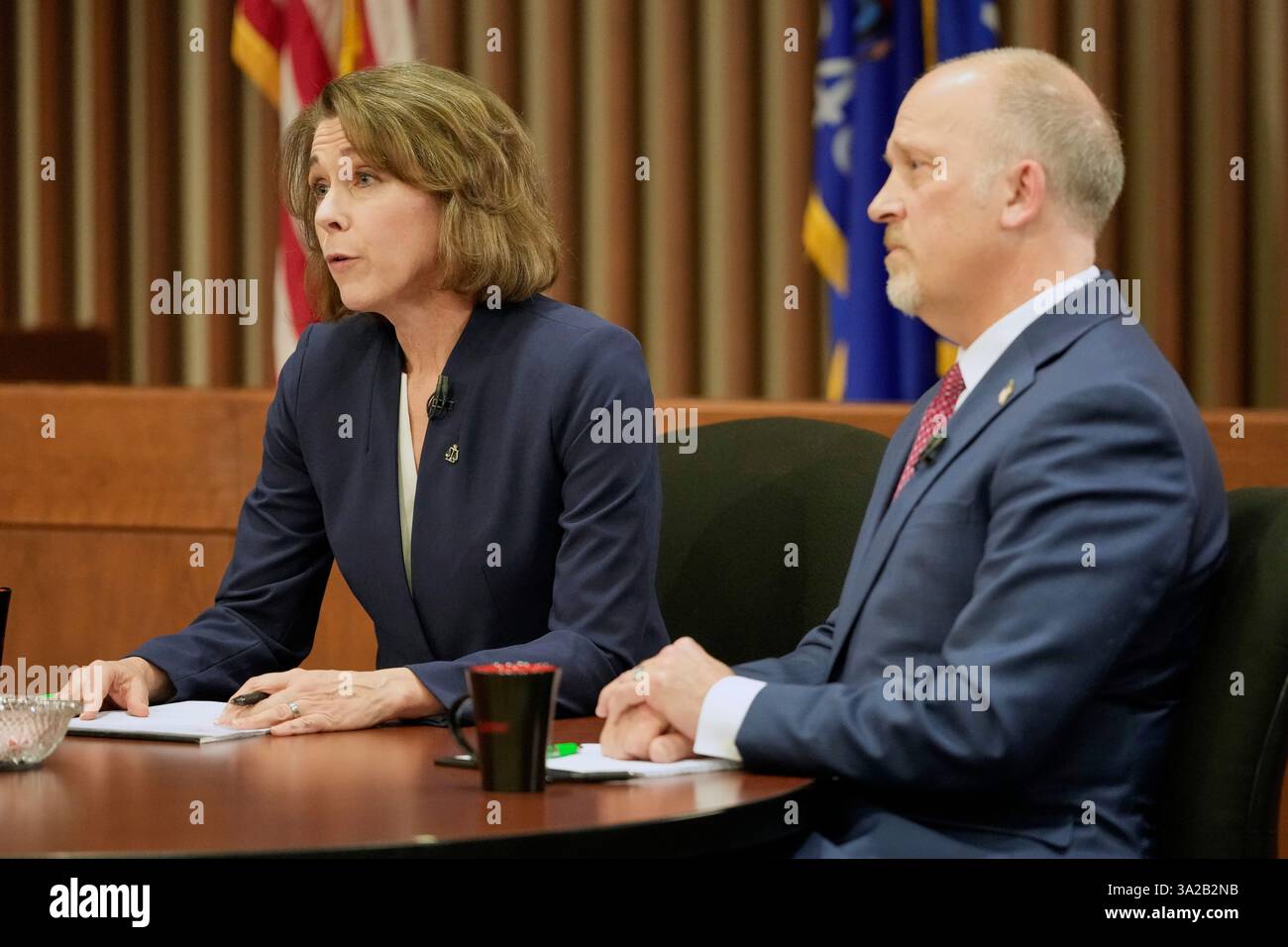 Wisconsin Supreme Court candidates Brad Schimel and Susan Crawford participate in a debate