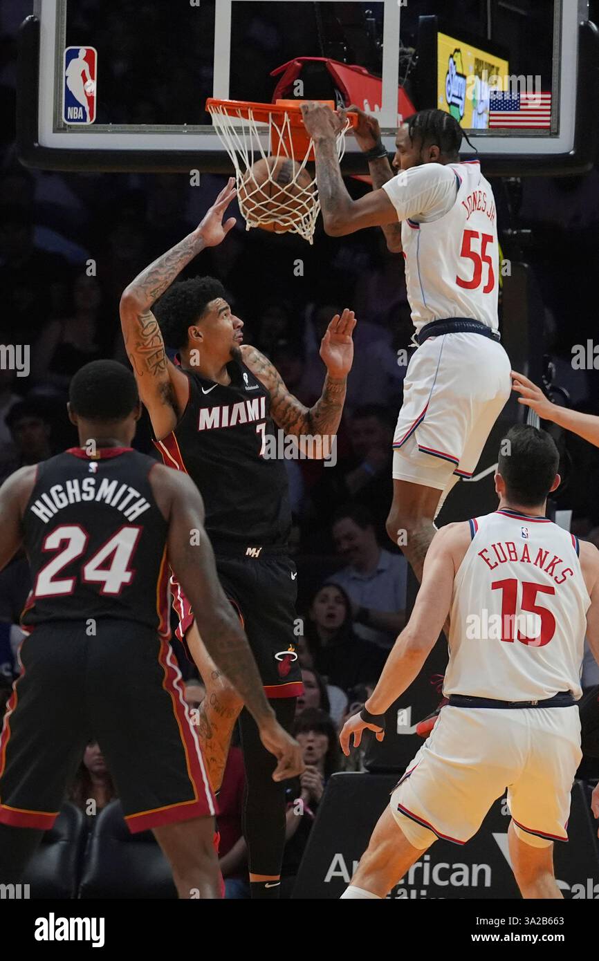 LA Clippers forward Derrick Jones Jr. (55) dunks the ball during the first half of an NBA