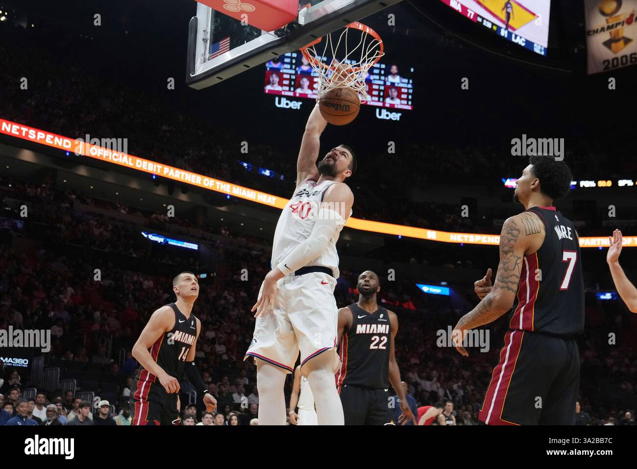LA Clippers center Ivica Zubac (40) dunks the ball during the second half of an NBA basketball
