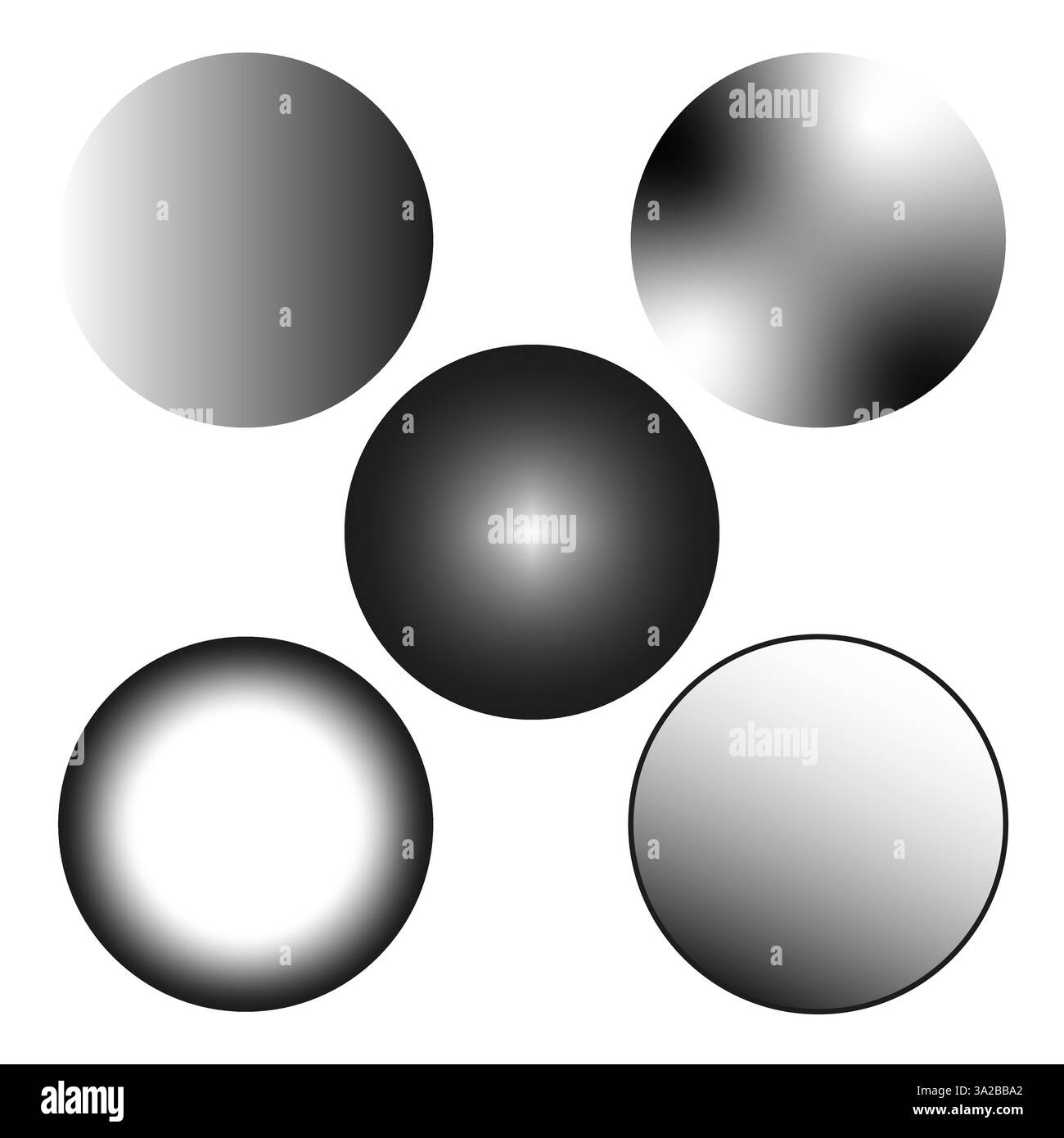 Gradient sphere set. Metallic glossy effect. Abstract modern elements. Vector illustration. Stock Vector
