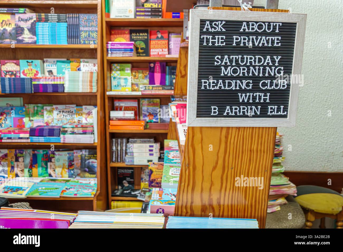 St John's Antigua and Barbuda,Lower St Mary's Street,The Best of Books bookstore,local bookstore,inside interior,sale display shelves,bookshelves,read Stock Photo
