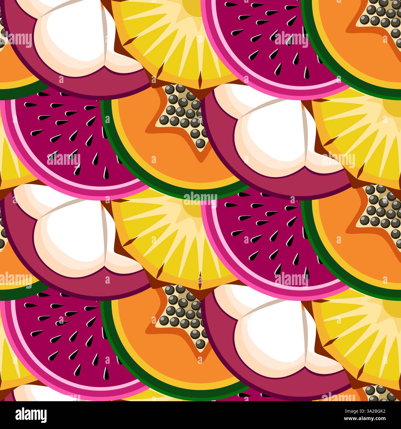Exotic fruit slices seamless botanical pattern vector illustration Stock Vector
