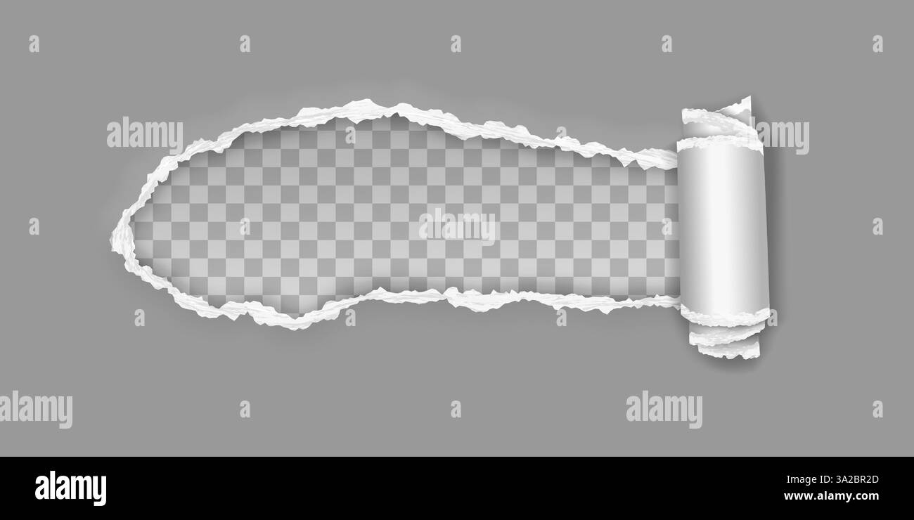 Torn folded paper strip in realistic 3d style with shadows isolated on light background. Vector illustration. Stock Vector