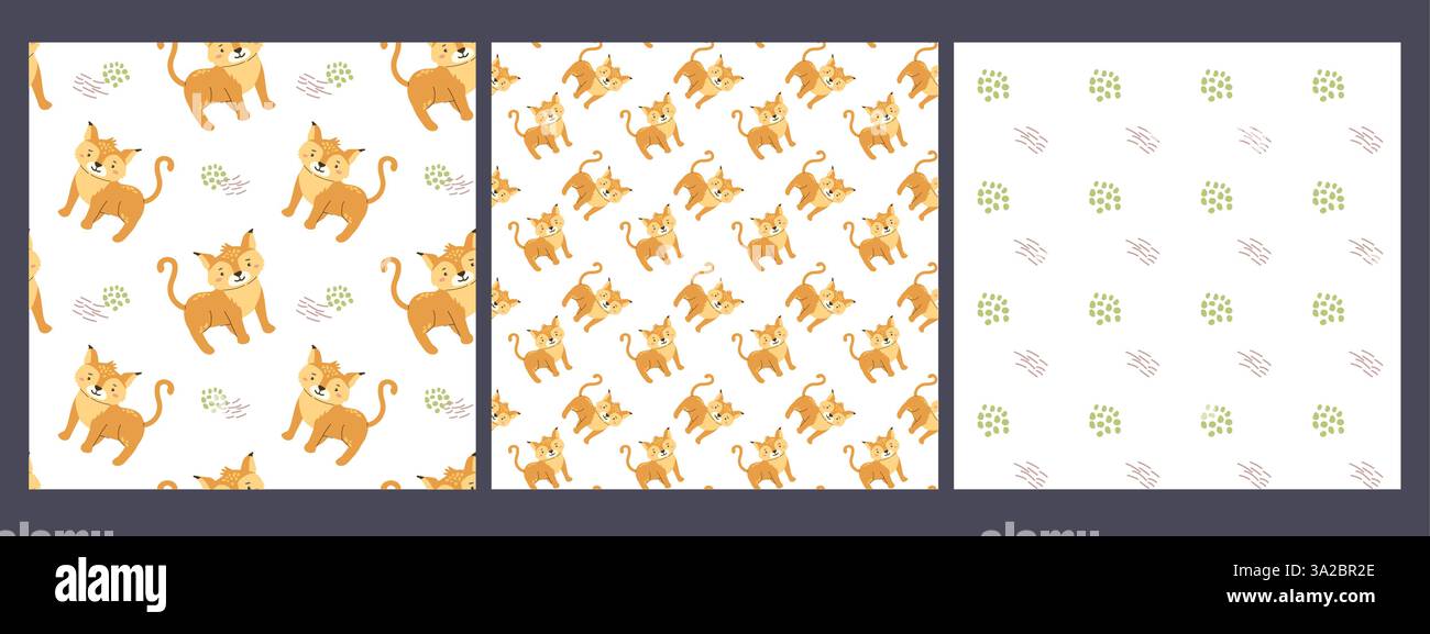 Cute forest animals patterns with fox and nature elements for design. Stock Vector