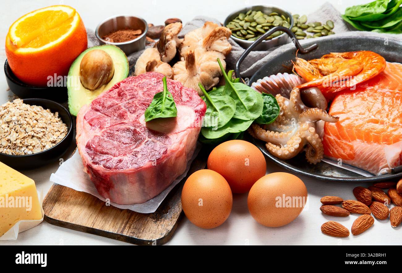 Foods High in Zinc for lowers cholesterol; reproduce health Stock Photo