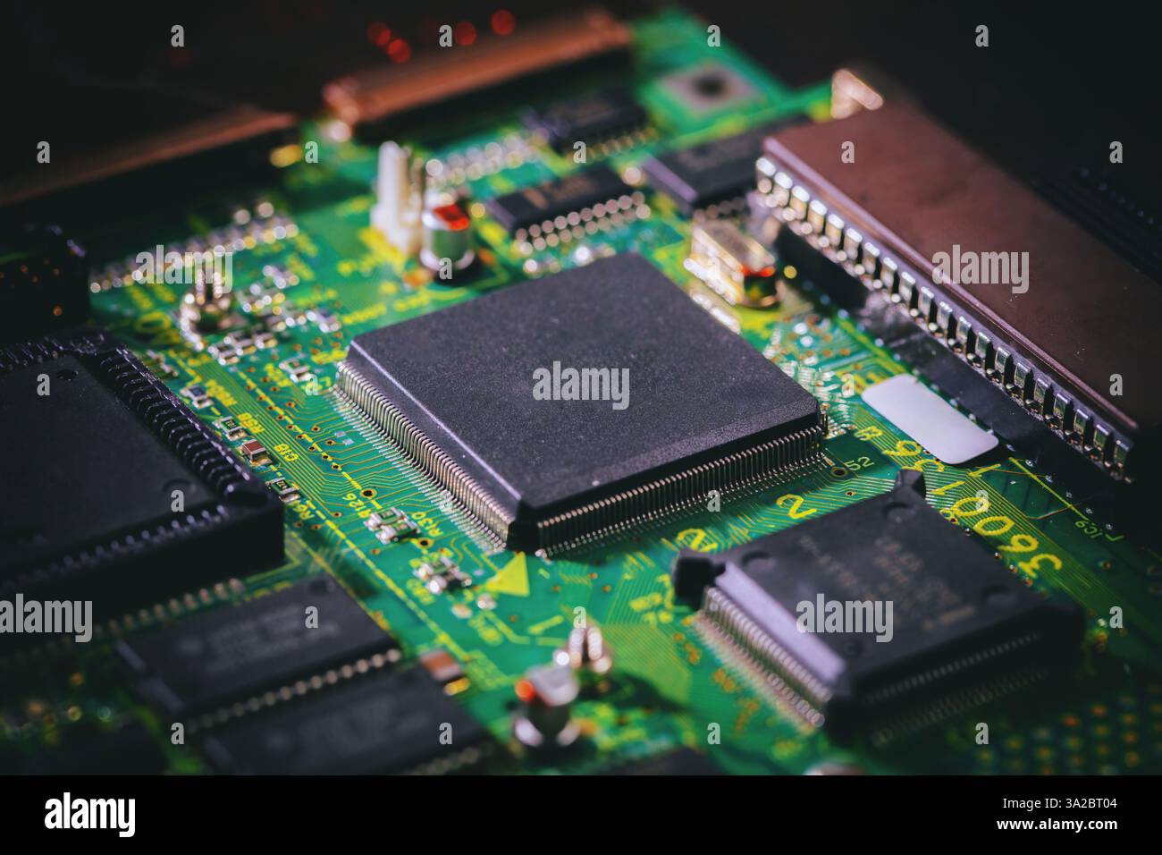 Computer circuit board closeup. CPU, central processing unit, electronic components and wiring Stock Photo