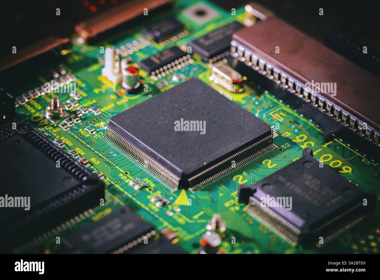 Computer circuit board closeup. CPU, central processing unit, electronic components and wiring Stock Photo