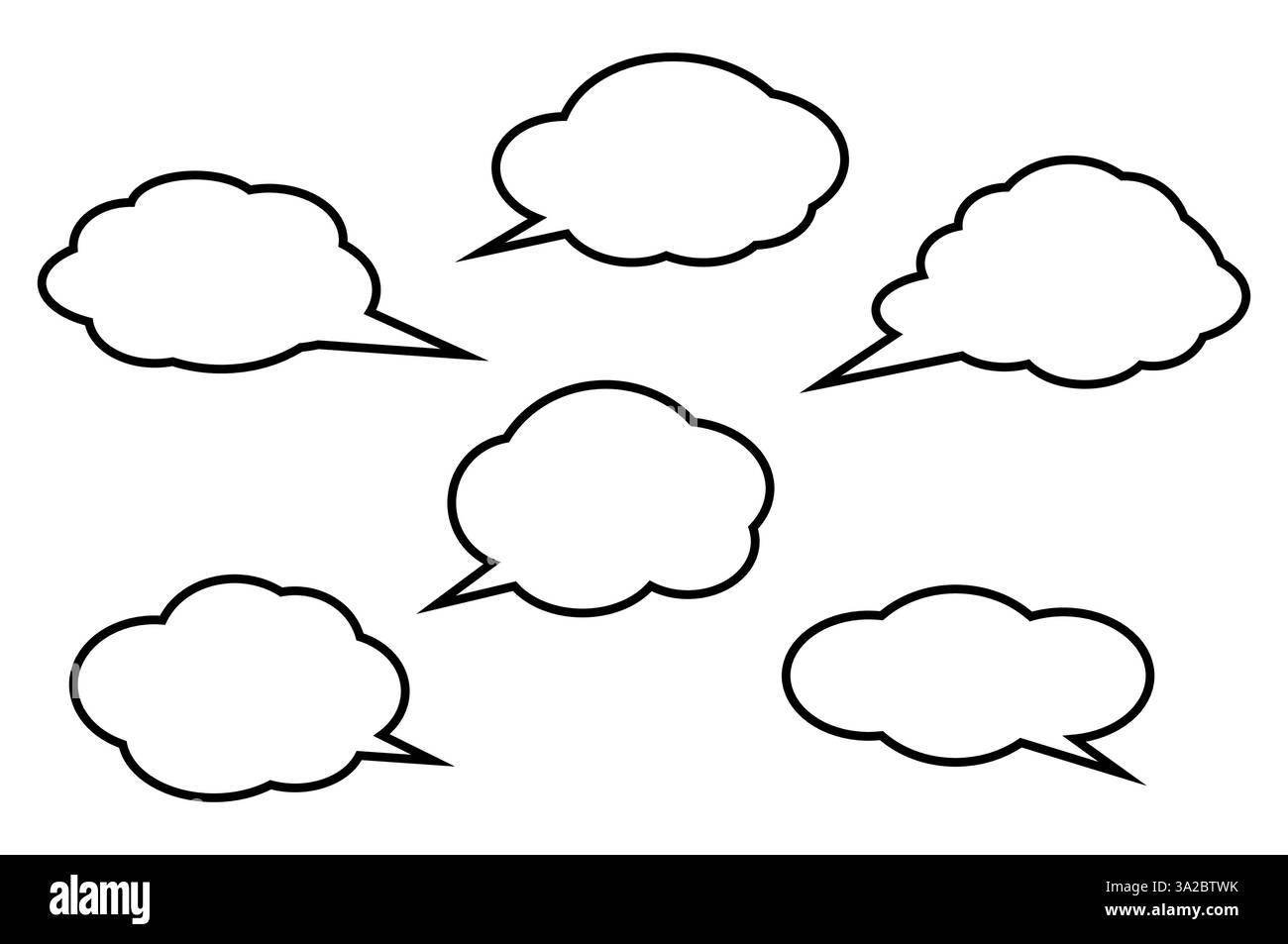Cloud shaped speech bubble set with black outline isolated on white ...