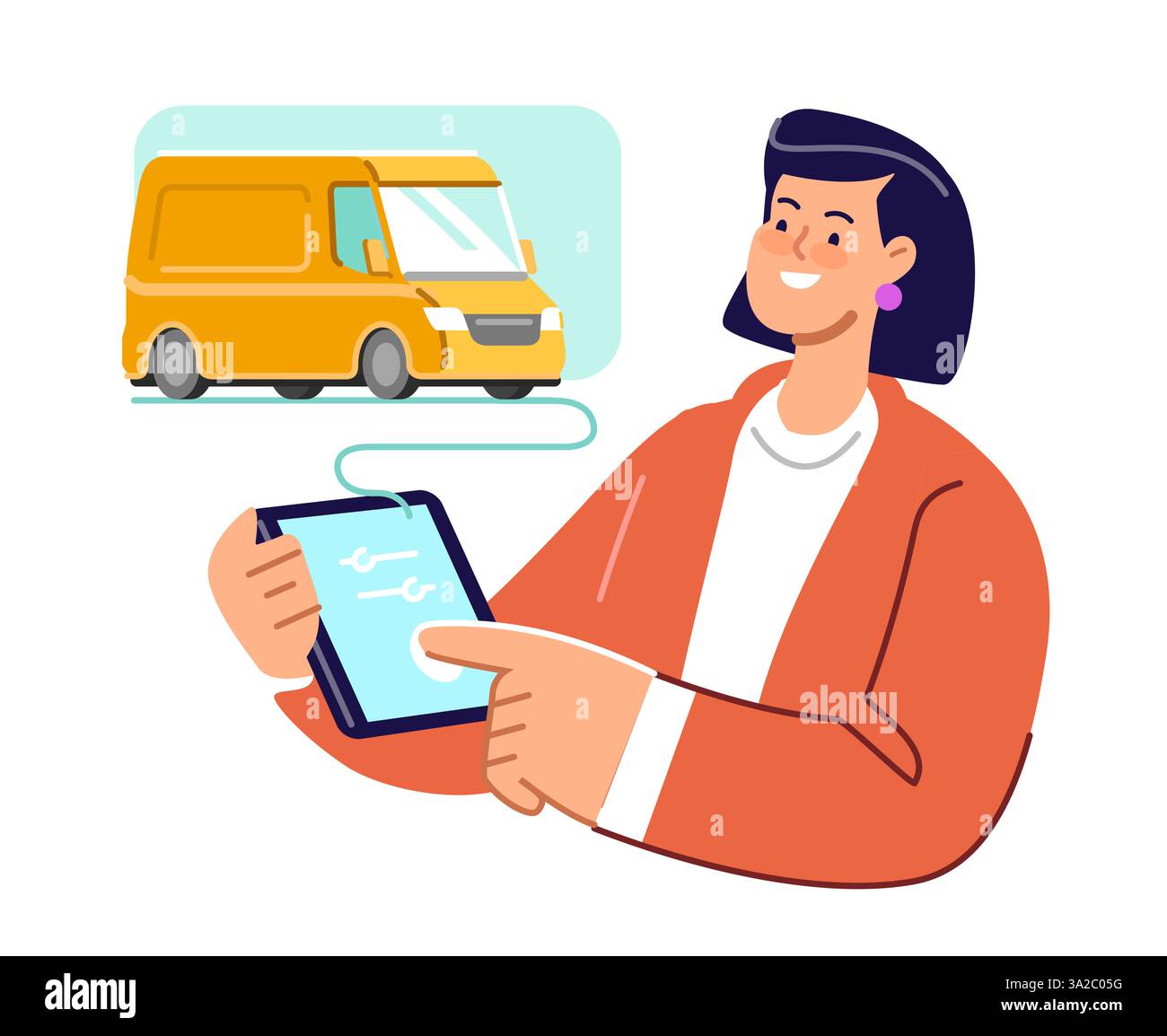Customer using internet ordering service from transport company. Delivery, moving. Tracking of cargo transportation Stock Vector