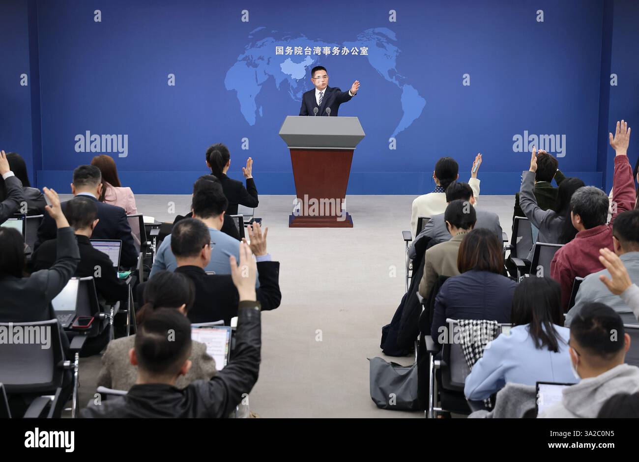 Beijing,China.12th March 2025. Chen Binhua, spokesman for the Taiwan Affairs Office of the State Council, speaks at a regular press conference on March 12, 2025 in Beijing, China. Credit: Yang Kejia/China News Service/Alamy Live News Stock Photo